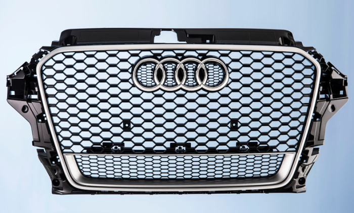 Grille component Audi RS3; High gloss finish, chrome Audi rings
