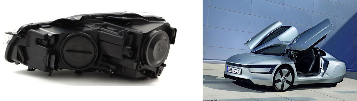 Snímek 2: POLYfill PP HC „nízká hmotnost” nahrazuje standard PP TV40 ve skíni svtlometu u „jednolitrového vozu“ VW XL1, kde je dleitý kadý gram