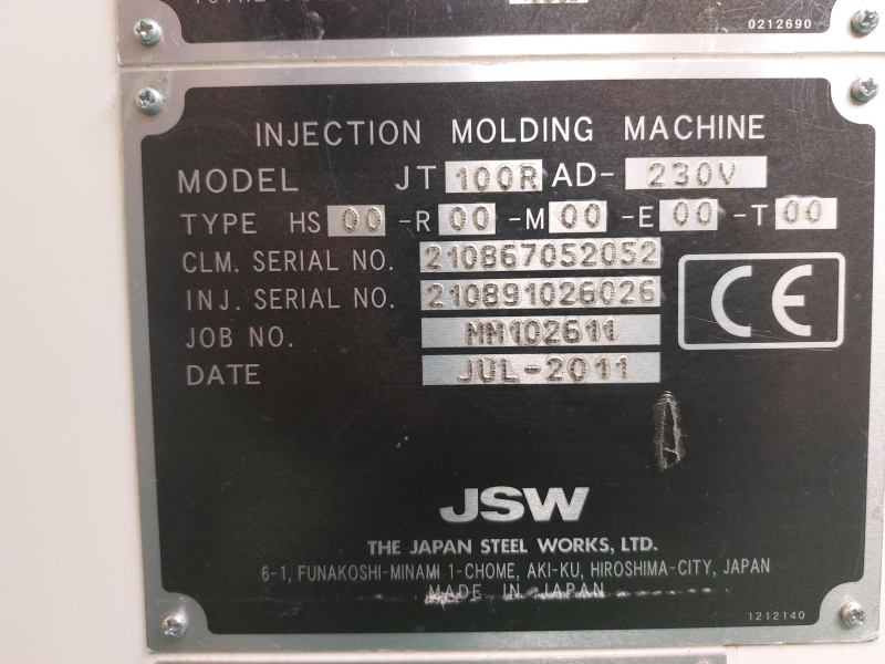 Sell: INJECTION MOLDING MACHINE JT100RAD-230V JSW